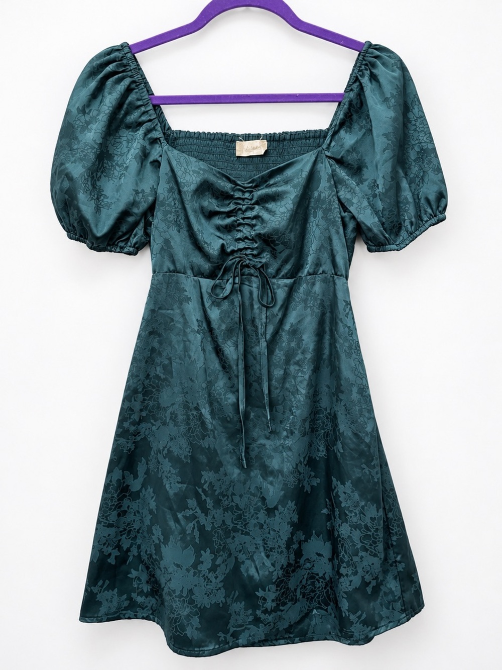 Altar'd State Floral Jacquard Puff-Sleeve Dress